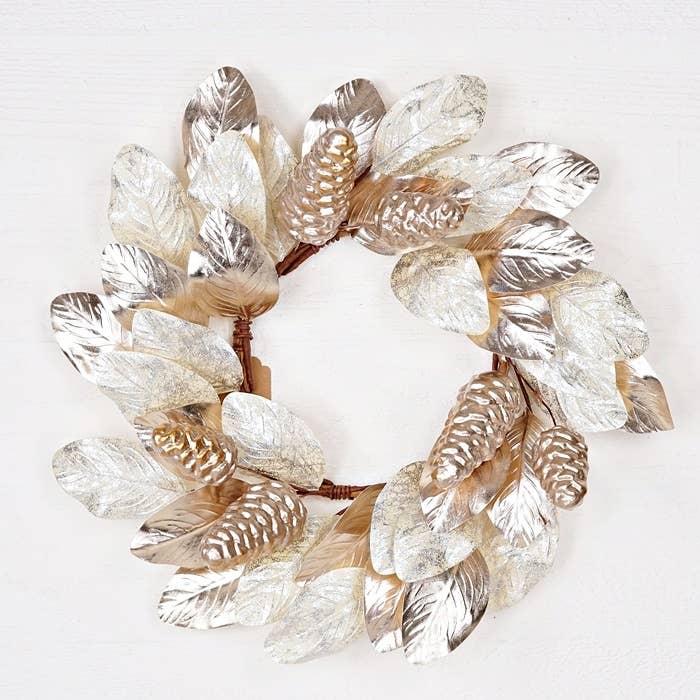 30800 - 20in Wreath - Champagin Metalic Magnolia Leaves with Bu - HER Home Design Boutique